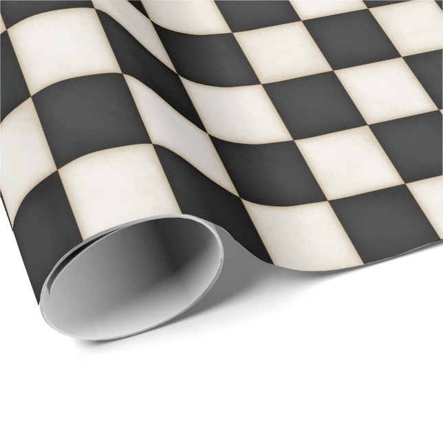 Papel De Regalo Black & Antique White Checkered (Esquina del rollo)