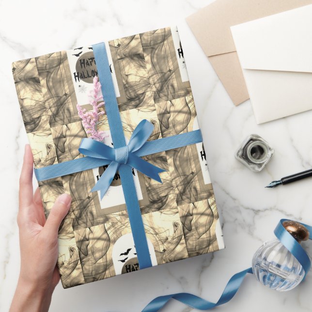 Papel De Regalo Black Bats Spooky Scary Pattern Happy Halloween (Regalar)