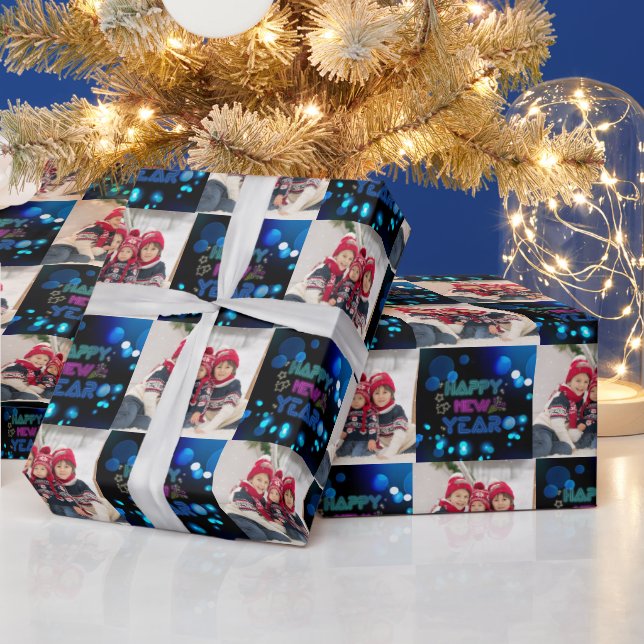 Papel De Regalo Black & Blue Midnight Sparkle Neon Glow New Year  (Vacaciones)
