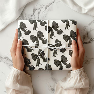Papel De Regalo Black Bow con glamour del Purpurina de oro