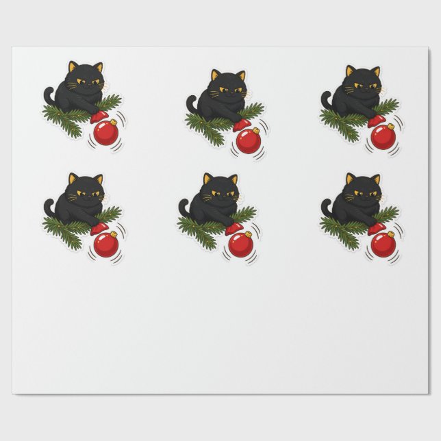 Papel De Regalo Black Cat Christmas Bauble Funny Cat Pattern (Superficie plana)