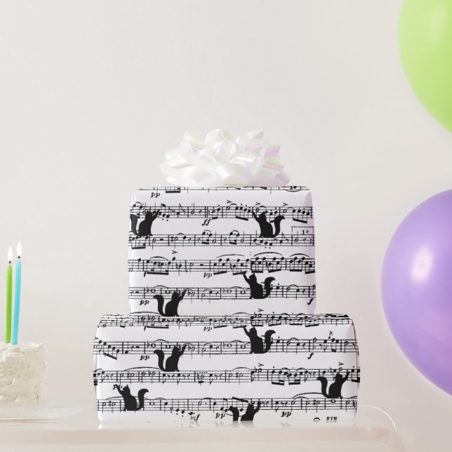 Papel De Regalo Black Cat On Sheet Music (Regalos de fiesta)