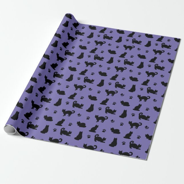 Papel De Regalo Black Cats Paw Imprime Purple (Desenrollado)