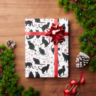 Papel De Regalo Black Cats with Peppermint Candy Wrapping Paper