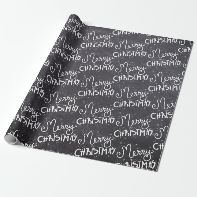 Papel De Regalo Black Chalkboard White Script Feliz Navidad (Desenrollado)