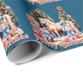 Papel De Regalo Black Cowgirl Winter Scene Horse Merry Christmas