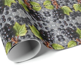 Papel De Regalo Black Currants Berries & Green Leaf Pattern