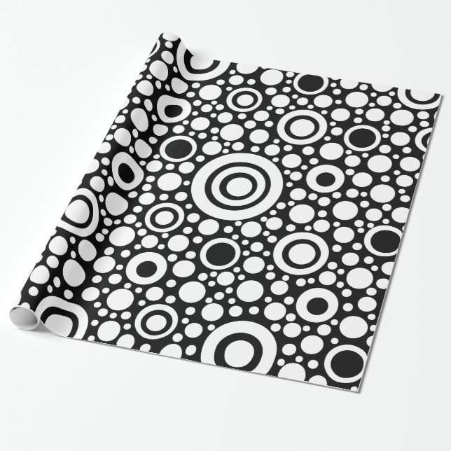 Papel De Regalo Black Dots & Circles Grid + tu trasero. (Desenrollado)