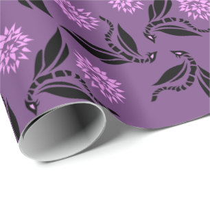 Papel De Regalo Black Dragonfly Wyn con flores rosas