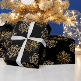Papel De Regalo Black Elegant Gold Snowflakes Pattern New Year