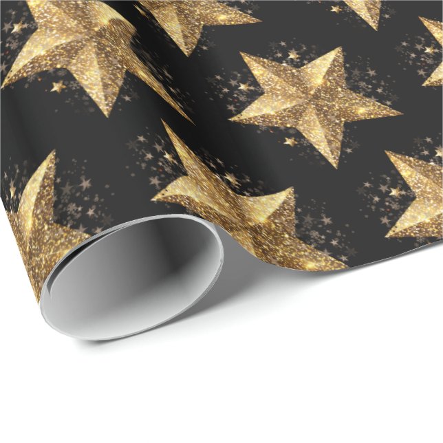 Papel De Regalo Black Elegant Gold Stars Pattern New Year winter (Esquina del rollo)