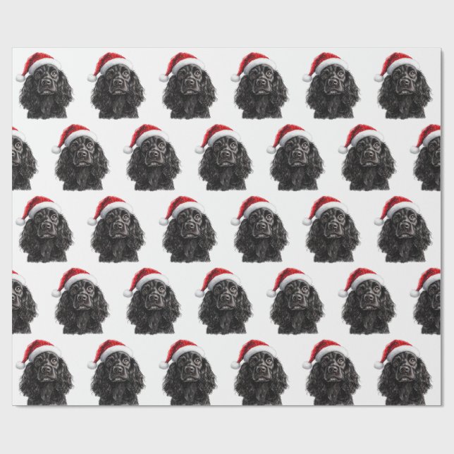 Papel De Regalo Black English Cocker Spaniel Dog with Santa Hat (Superficie plana)