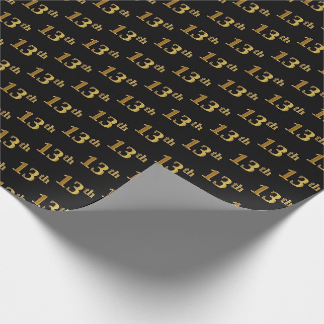 Papel De Regalo Black, Faux Gold 13th (Decimotercera) Event (Esquina)