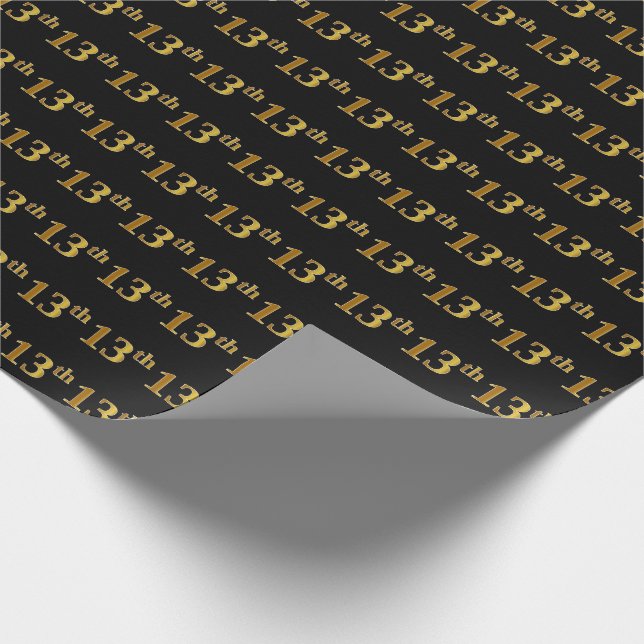 Papel De Regalo Black, Faux Gold 13th (Decimotercera) Event (Esquina)