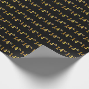 Papel De Regalo Black, Faux Gold 14th (Decimocuarto) Event
