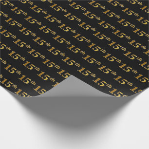 Papel De Regalo Black, Faux Gold 15th (XV) Event