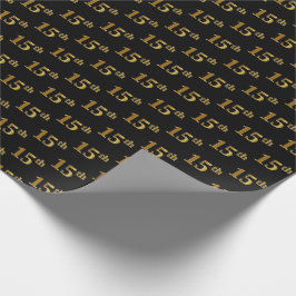 Papel De Regalo Black, Faux Gold 15th (XV) Event