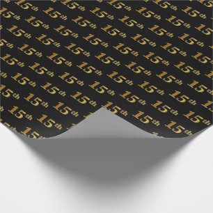 Papel De Regalo Black, Faux Gold 15th (XV) Event