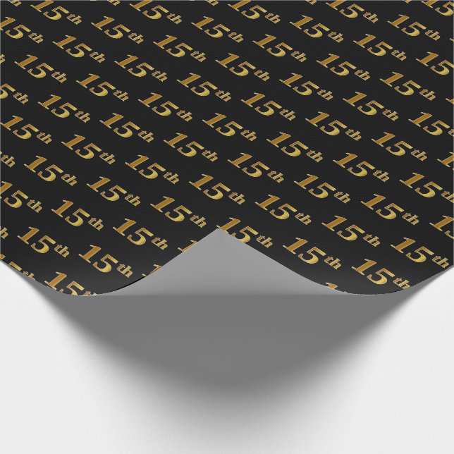 Papel De Regalo Black, Faux Gold 15th (XV) Event (Esquina)