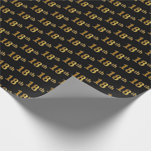 Papel De Regalo Black, Faux Gold 18th (Octavo) Event (Esquina)