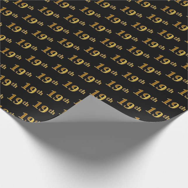 Papel De Regalo Black, Faux Gold 19th (Noveno) Event (Esquina)