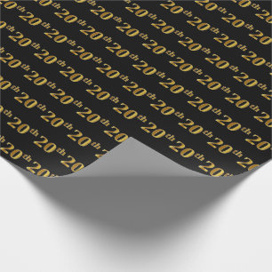 Papel De Regalo Black, Faux Gold 20th (Vigésimo) Event