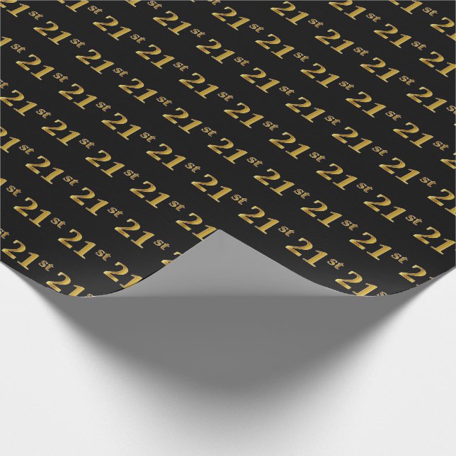 Papel De Regalo Black, Faux Gold 21st (21er) Event (Esquina)