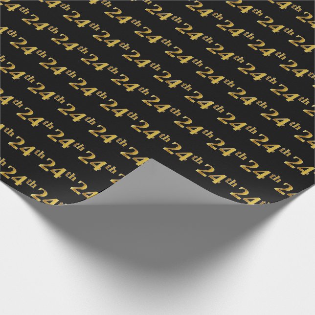 Papel De Regalo Black, Faux Gold 24th (24to) Event (Esquina)