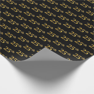 Papel De Regalo Black, Faux Gold 25th (Vigésimo Quinto) Event