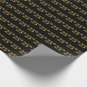 Papel De Regalo Black, Faux Gold 25th (Vigésimo Quinto) Event