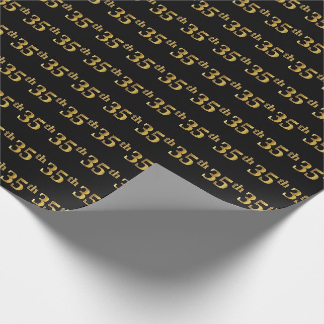 Papel De Regalo Black, Faux Gold 35th (35ª) Event (Esquina)