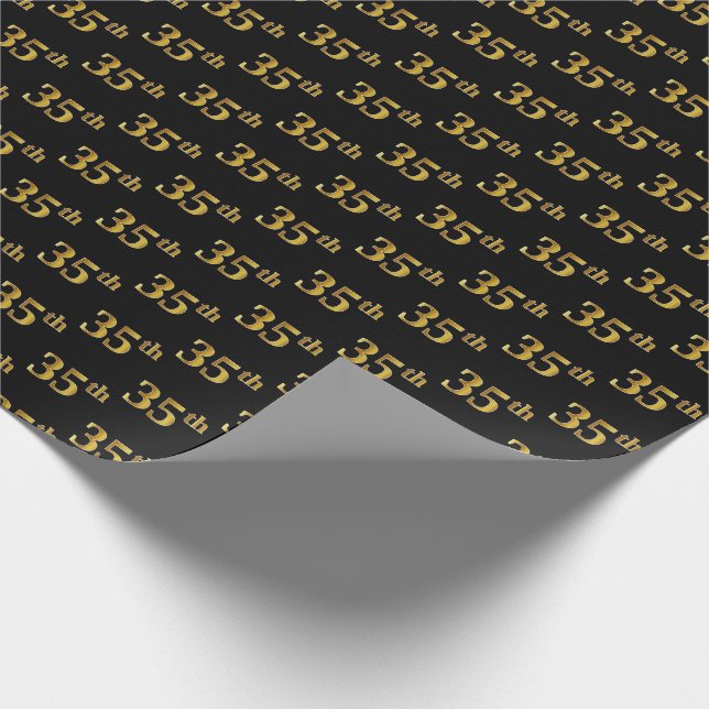 Papel De Regalo Black, Faux Gold 35th (35ª) Event (Esquina)