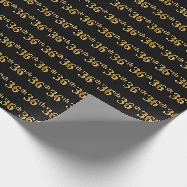 Papel De Regalo Black, Faux Gold 36th (36ª) Event (Esquina)