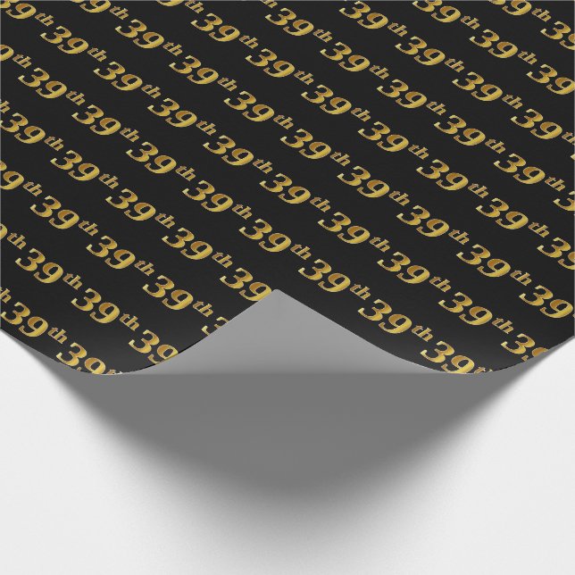 Papel De Regalo Black, Faux Gold 39th (39º) Event (Esquina)