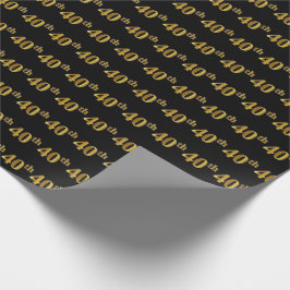 Papel De Regalo Black, Faux Gold 40th (cuadragésimo) Event