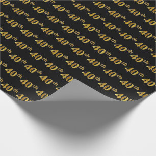 Papel De Regalo Black, Faux Gold 40th (cuadragésimo) Event