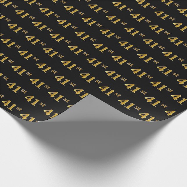 Papel De Regalo Black, Faux Gold 41st (41er) Event (Esquina)