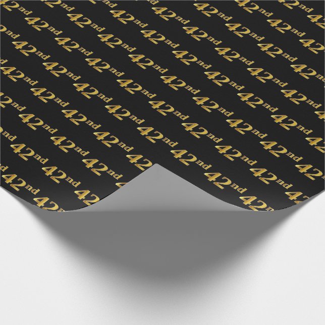 Papel De Regalo Black, Faux Gold 42nd (42º) Event (Esquina)