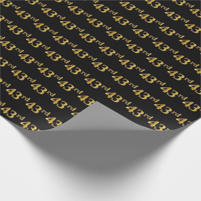 Papel De Regalo Black, Faux Gold 43rd (43er) Event (Esquina)