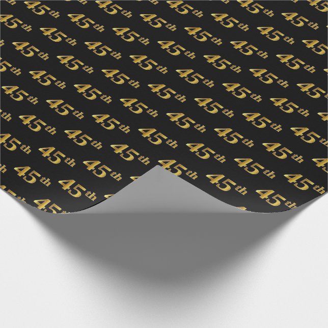 Papel De Regalo Black, Faux Gold 45th (45º) Event (Esquina)