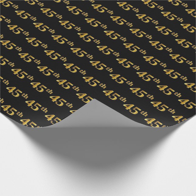 Papel De Regalo Black, Faux Gold 45th (45º) Event (Esquina)