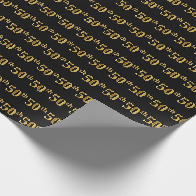 Papel De Regalo Black, Faux Gold 50th (50º) Event (Esquina)