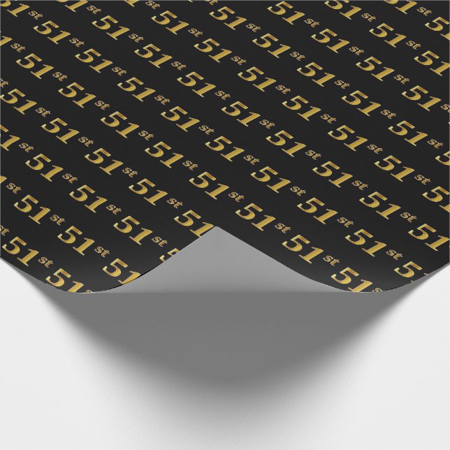 Papel De Regalo Black, Faux Gold 51st (51er) Event (Esquina)