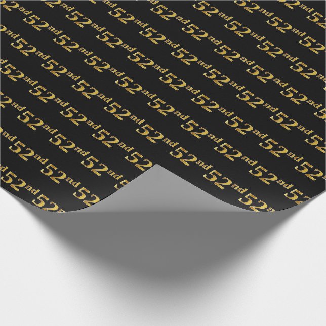 Papel De Regalo Black, Faux Gold 52nd (52º) Event (Esquina)