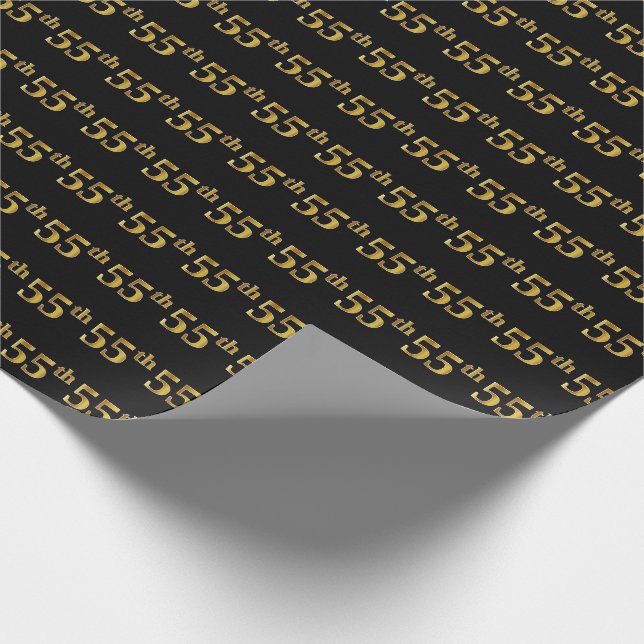 Papel De Regalo Black, Faux Gold 55th (55º) Event (Esquina)