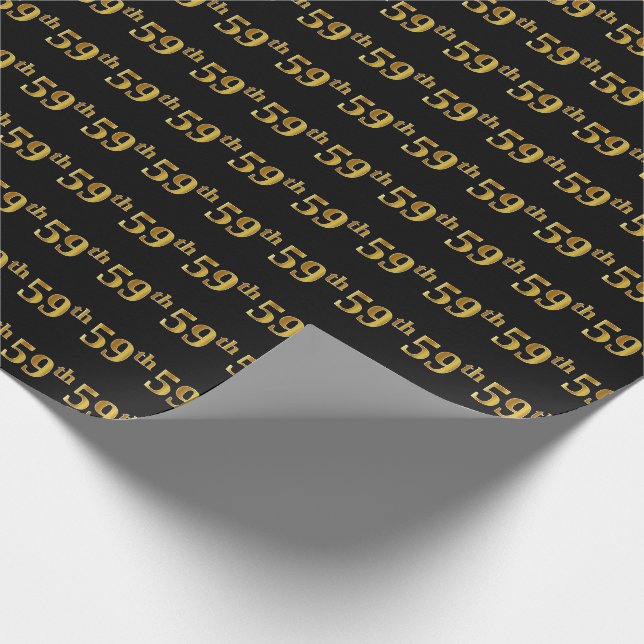 Papel De Regalo Black, Faux Gold 59th (59º) Event (Esquina)
