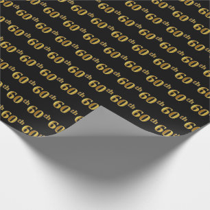 Papel De Regalo Black, Faux Gold 60th (Sexagésimo) Event