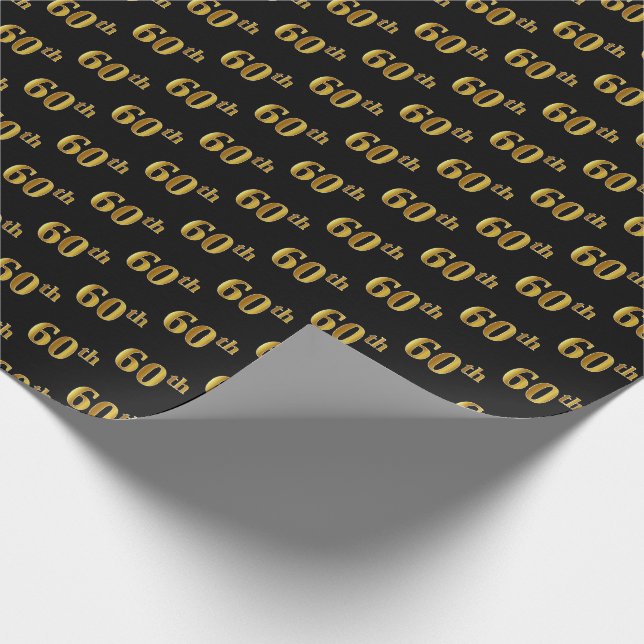 Papel De Regalo Black, Faux Gold 60th (Sexagésimo) Event (Esquina)