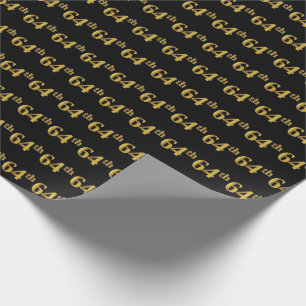 Papel De Regalo Black, Faux Gold 64th (Sesenta y cuatro) Event
