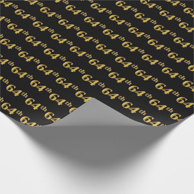 Papel De Regalo Black, Faux Gold 64th (Sesenta y cuatro) Event (Esquina)